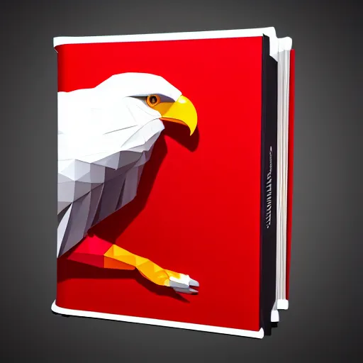 Image similar to low poly, vector, white eagle icon, in a book, red background, cgsociety, artstation, octane render