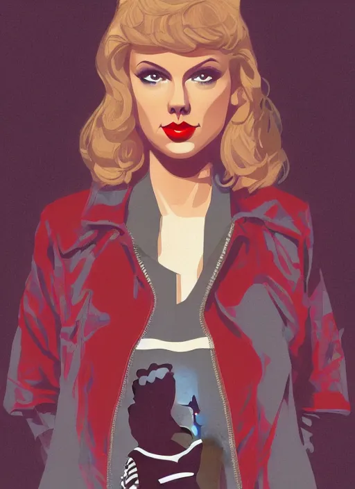 Prompt: Twin Peaks poster artwork by Michael Whelan and Tomer Hanuka, Karol Bak of portrait of Taylor Swift the local cheerleader, from scene from Twin Peaks, clean, simple illustration, nostalgic, domestic