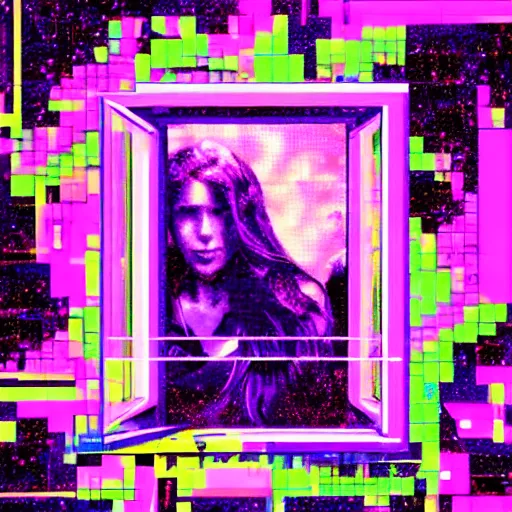 Prompt: a highly detailed and realistic concept art of Kelly Monaco in a vaporwave artwork composition, Windows98 logo, 8k, intricate, pastel colors