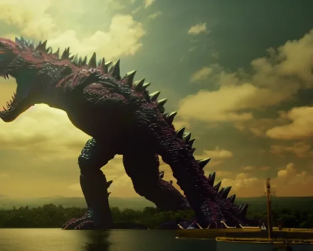 Image similar to evangelion vs godzilla, 3 d octane render, unreal engine, hyperrealistic, as coherent as dall - e 2