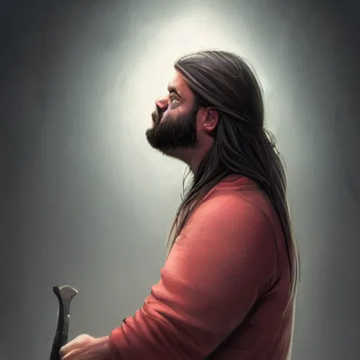 Prompt: portrait of a half fatman half pig with long hair tied in a ponytail, light stubble with red shirt eats kebab ,digital art,photorealistoc,art by greg rutkowski,hyperdetailed,western comic style,comic,comic style,sharp lineart,professional lighting,deviantart,artstation,trevor henderson,rossdtaws,cinematic,dramatic