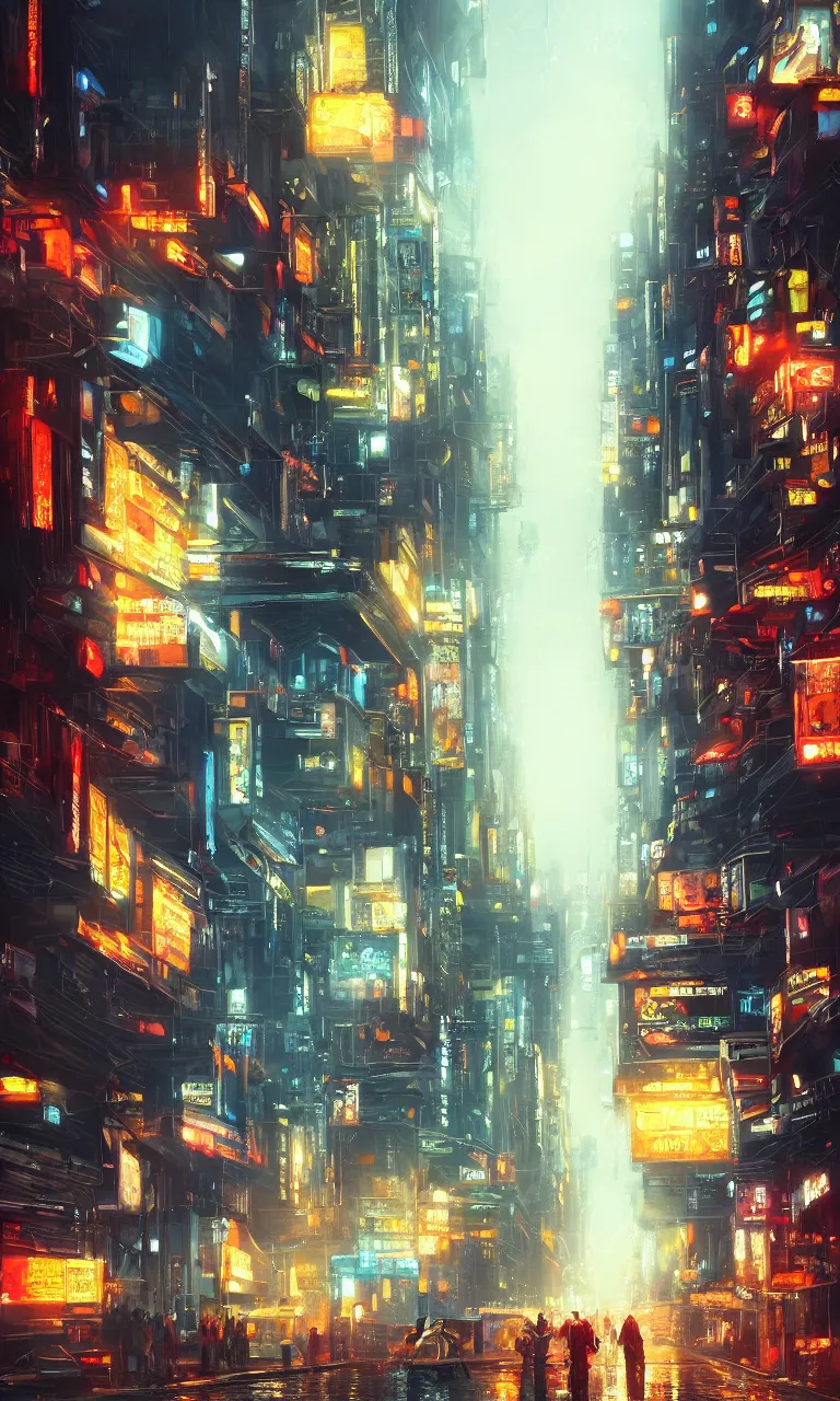 Image similar to an epic painting of the city street road, oil on canvas, cold colors, perfect composition, golden ratio, beautiful detailed, photorealistic, digital painting, artstation, concept art, smooth, sharp focus, illustration, cyberpunk background, artstation trending, octane render, unreal engine