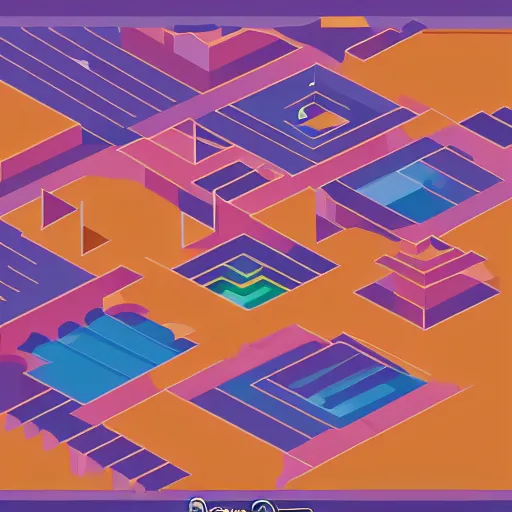 Image similar to geometric art of a town in a desert, made entirely from gradients, colorful, vector graphics