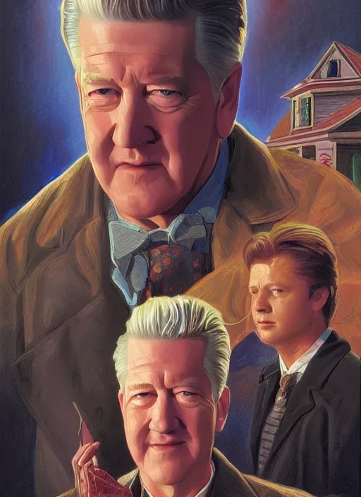 Prompt: portrait of david lynch in back to the future ( 1 9 8 5 ), highly detailed, centered, solid color background, digital painting, artstation, concept art, smooth, sharp focus, illustration, donato giancola, joseph christian leyendecker, les edwards, ed repka, wlop