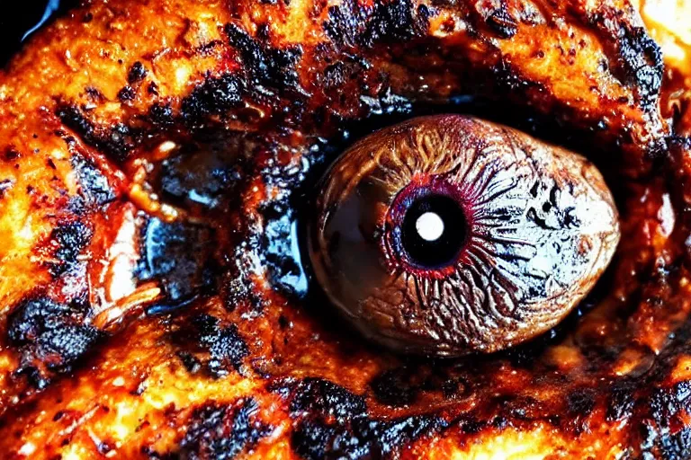 Image similar to roasted eyeball in barbeque, 4k