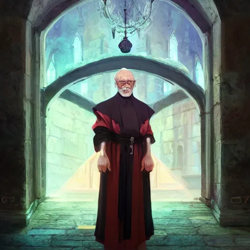 Prompt: portrait of an elderly orthodox patriarch with dark hair, fantasy style clothing, castle interior background, rich vivid colors, ambient lighting, dynamic lighting, 4k, official media, anime key visual, makoto shinkai, ilya kuvshinov, lois van baarle, rossdraws, detailed, trending on artstation