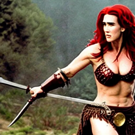 Image similar to jennifer connelly as red sonja, battle scene