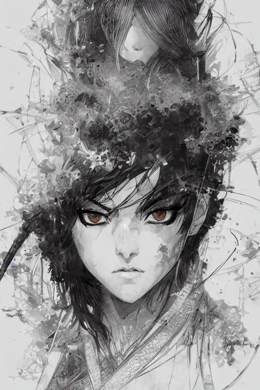 Image similar to portrait of anime woman warrior, pen and ink, intricate line drawings, by craig mullins, ruan jia, kentaro miura, greg rutkowski, loundraw