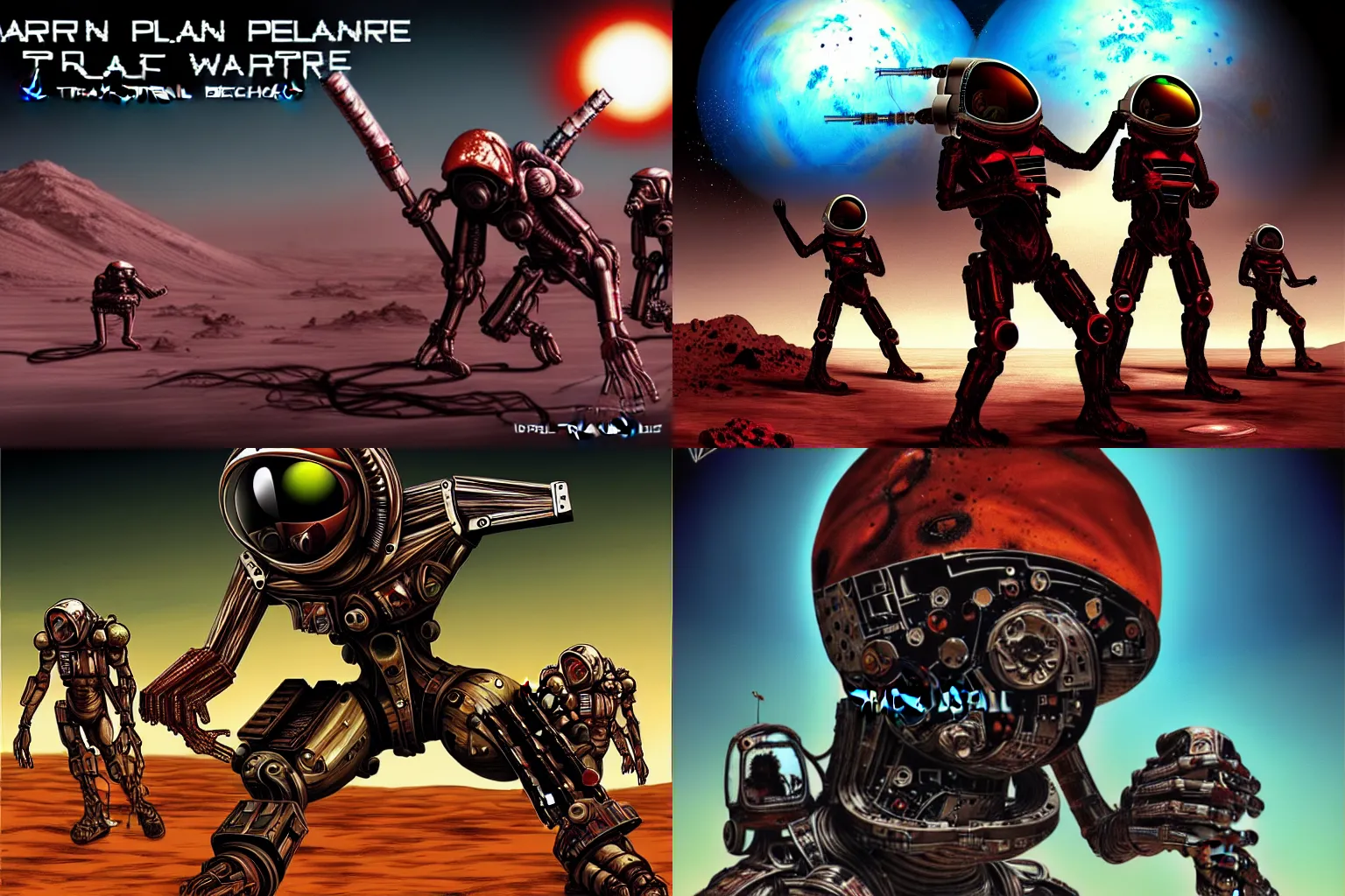 Image similar to martian planet, transhuman biotechnical battle war, digital, modern, machine - punk!