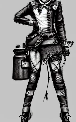 Image similar to pencil drawing of a steampunk girl, full costume, digital art, trending on artstation