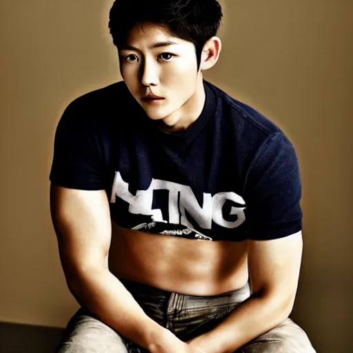 Image similar to song joong - ki portrait, young handsome asian male dnd, muscle, studio photo