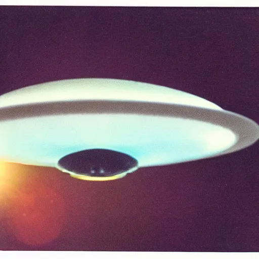 Image similar to a color polaroid photo of an alien flying saucer hovering in the sky, realistic, 4k, trending, high quality, photo journalism, photography, cinematic, national geographic photoshoot