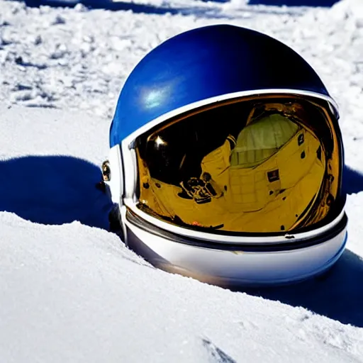 Prompt: an astronaut ’ s helmet buried in the snow