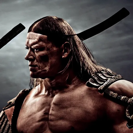 Prompt: john cena as samurai entering wwe entrances. intro scene