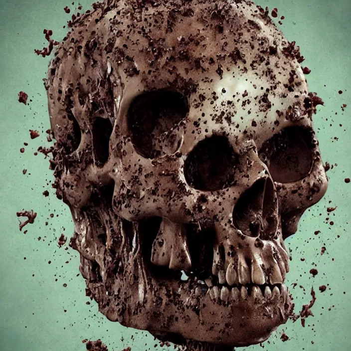 Image similar to portrait of a melting chocolate skull. razor sharp teeth. infected with zombie fungus. intricate abstract. intricate artwork. nightmare fuel. by Tooth Wu, wlop, beeple, dan mumford. octane render, trending on artstation, greg rutkowski very coherent symmetrical artwork. cinematic, hyper realism, high detail, octane render, 8k, iridescent accents