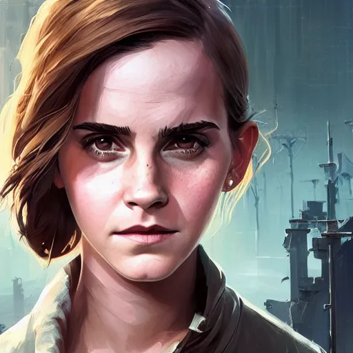 Image similar to highly detailed portrait, emma watson, in gta v, stephen bliss, unreal engine, fantasy art by greg rutkowski, loish, rhads, ferdinand knab, makoto shinkai and lois van baarle, ilya kuvshinov, rossdraws, tom bagshaw, global illumination, radiant light, detailed and intricate environment