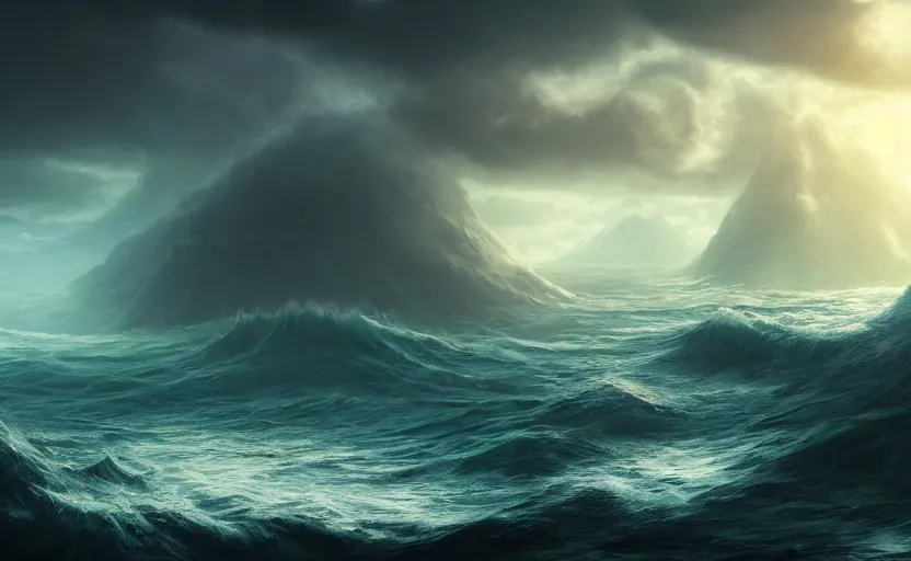 Prompt: a beautiful photo of the monster sea, hyper realistic, natural light, concept art, cozy atmospheric and cinematic lighting