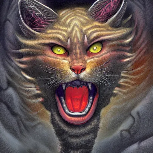 Image similar to infernal hell cat, digital art by John Howe