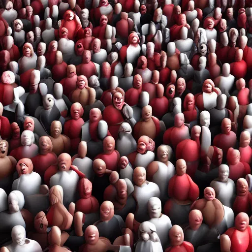 Image similar to a red cgi person inside a crowd of white people