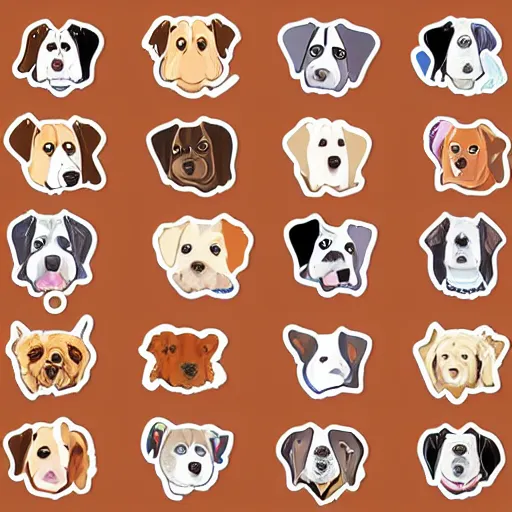 Prompt: A sticker pack of dogs, digital art, vector image, illustrator, 8k resolution