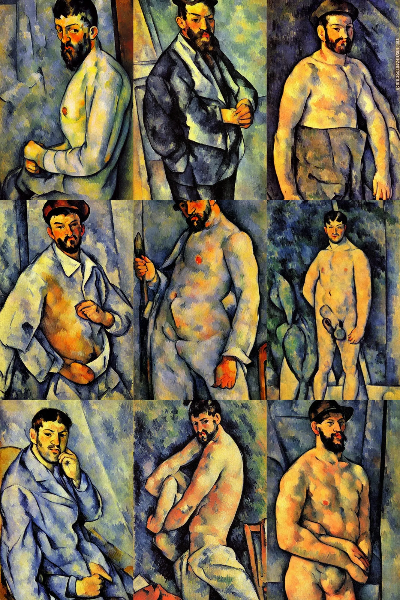 Prompt: attractive male, painting by paul cezanne