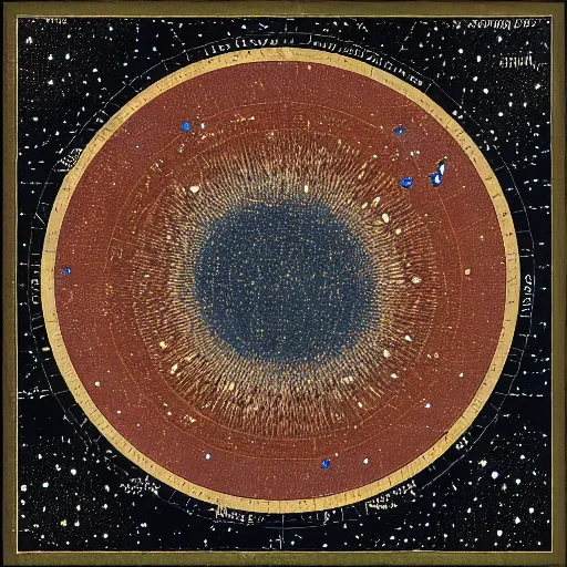 Prompt: ancient star map of a galaxy depicting alien Monsters and star formations