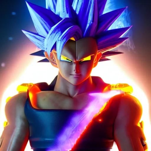 Image similar to Cyberpunk super saiyan Goku, unreal engine, octane render, intracite detail