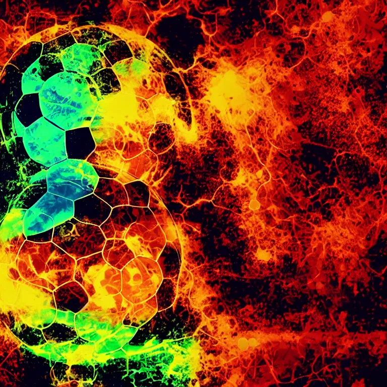 Image similar to logo of a soccer ball bursting out of heatmap chart