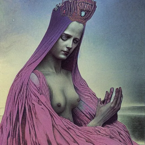 Image similar to queen of jupiter by zdzisław beksinski and alphonse mucha