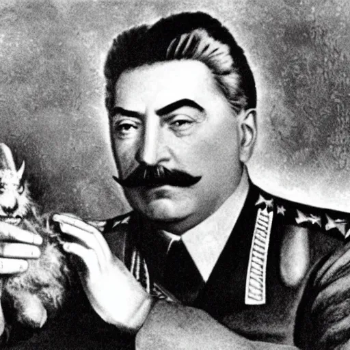 Prompt: Joseph Stalin friendship with dragon,