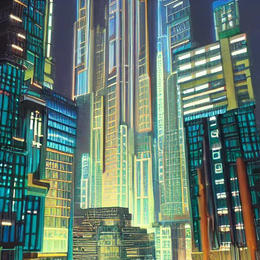 Image similar to glowing sci-fi building in a pleasant urban setting in style of Hiroshi Yoshida