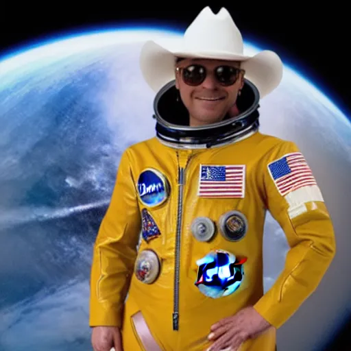 Prompt: a man wearing a futuristic NASA cowboy outfit