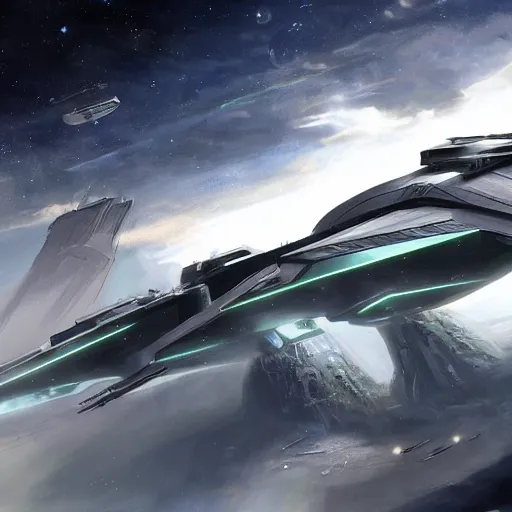 Image similar to concept art, futuristic starship, halo, military, highly detailed