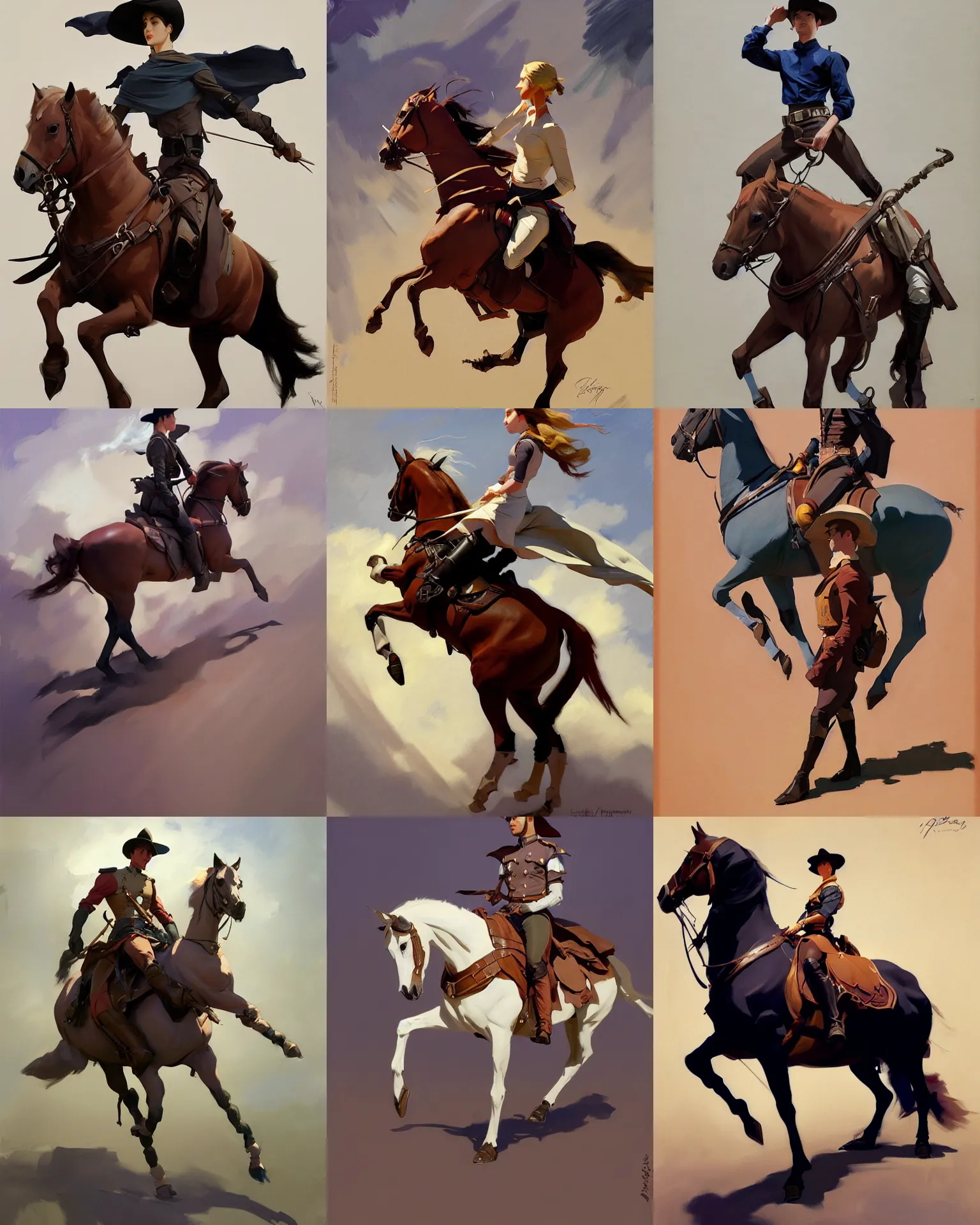 Image similar to cloth fabric riding horse jodhpurs side view greg manchess painting by sargent and leyendecker, studio ghibli, fantasy, medium shot, asymmetrical, intricate, elegant, matte painting, illustration, hearthstone, by greg rutkowski, by greg tocchini, by james gilleard, by joe fenton