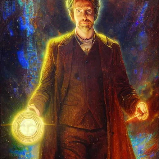 Prompt: tom green as doctor who, radiant light, caustics, heroic, bright iridescent light, by gaston bussiere, bayard wu, greg rutkowski, maxim verehin stained glass