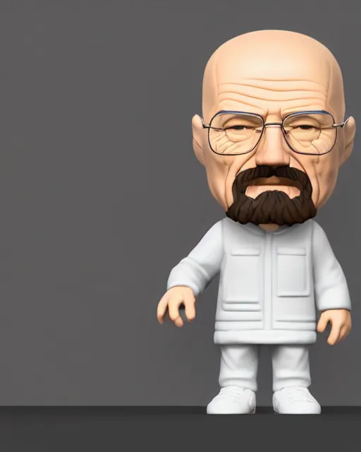 Image similar to full body 3d render of Walter White as a funko pop, studio lighting, white background, blender, trending on artstation, 8k, highly detailed