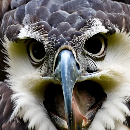 Prompt: close up of a prehistoric harpy eagle