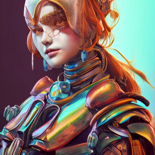 Image similar to studio portrait of lawful good colorful female holy mecha paladin absurdly beautiful, elegant, young sensual graceful woman, ultrafine hyperrealistic detailed face illustration by kim jung gi, irakli nadar, intricate linework, sharp focus, bright colors, matte, octopath traveler, final fantasy, unreal engine highly rendered, global illumination, radiant light, intricate environment