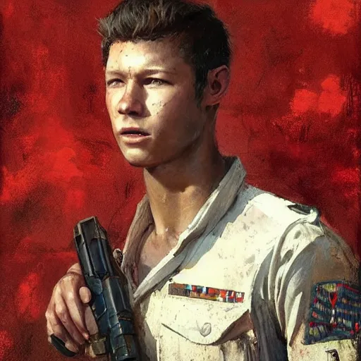 Image similar to portrait of a man by greg rutkowski, tye sheridan as a colonial marine, from aliens franchise, he is about 2 0 years old, military composure, highly detailed portrait, digital painting, artstation, concept art, smooth, sharp foccus ilustration, artstation hq