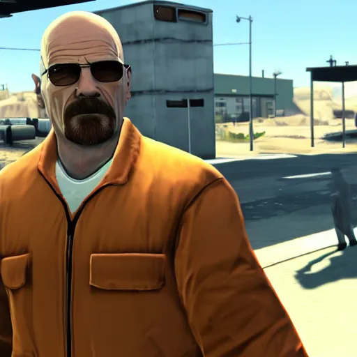 Prompt: a screenshot of walter white in grand theft auto