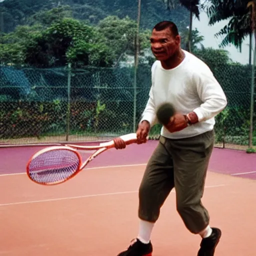 Image similar to mike tyson in vietnam playing tennis