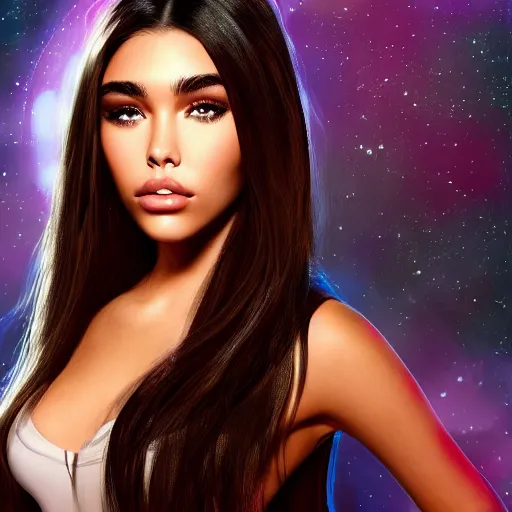 Image similar to madison beer a an intergalactic popstar, render, blender render, unity render, 4 k wallpaper, art station trending, artstation 4 k coherent, coherent, 4 k, detailed