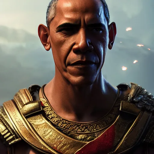 Prompt: portrait of obama as kratos, intricate artwork, concept art, octane render, deviantart, cinematic, key art, hyperrealism, iridescent accents, portrait photograph, nikon 3 5 mm, photograph by greg rutkowski