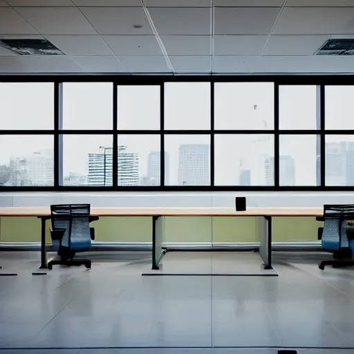 Prompt: empty office, empty cubicles, color photograph