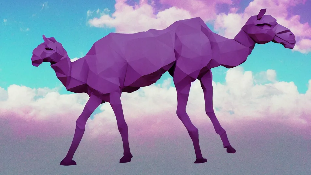 Prompt: vaporwave external complex polygon dromedary