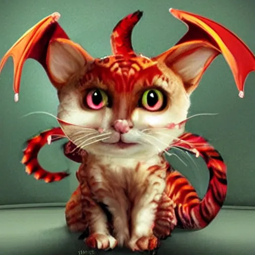 Prompt: mixture of dragon and cat, cute, fun, scary