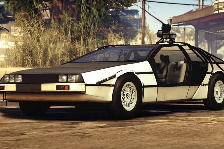 Image similar to 1 9 2 2 delorean by grand theft auto v, by red dead redemption 2, by cyberpunk 2 0 7 7