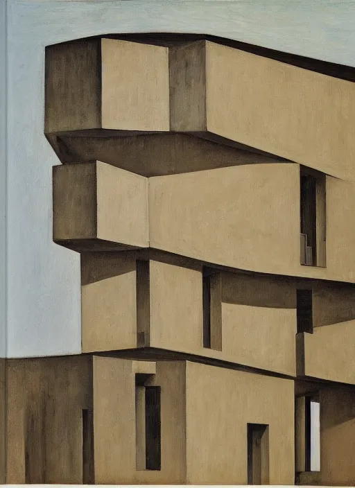 Prompt: a painting of an alejandro aravena building by giorgio de chirico