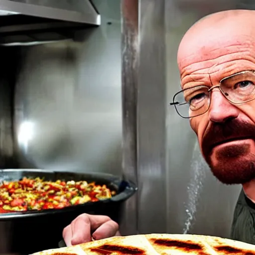 Prompt: walter white as a kebab seller kebab cutting meat