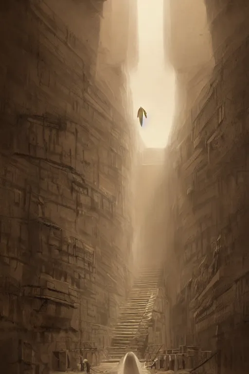 Image similar to a mummy walking down a hallway in a Pyramid, face portrait, raphael lacoste, eddie mendoza, alex ross, concept art, matte painting, highly detailed, rule of thirds, dynamic lighting, cinematic, detailed, denoised, centerd